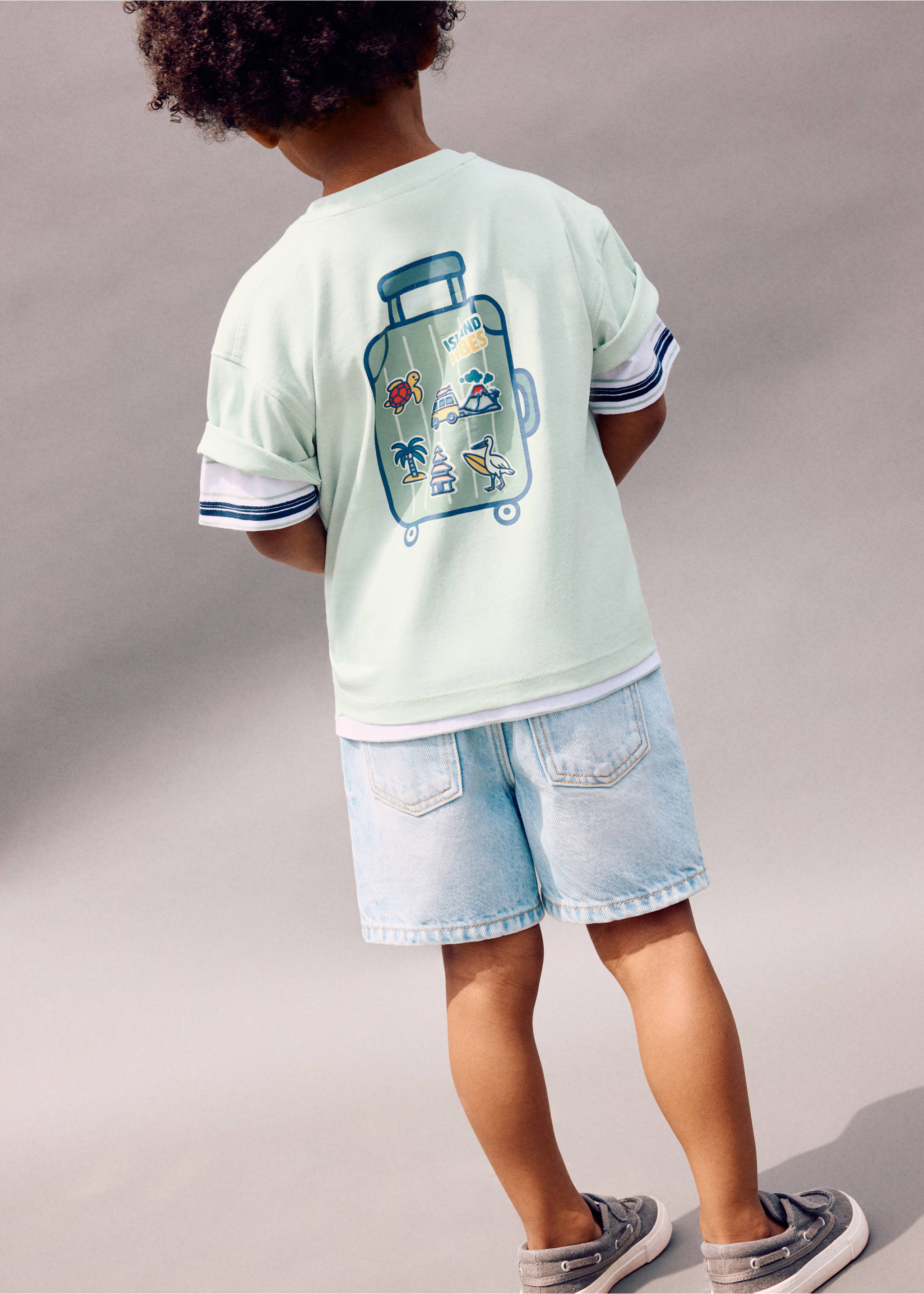 Printed cotton-blend t-shirt - Details of the article 3, Aqua Green. Ref: 27016344-00.