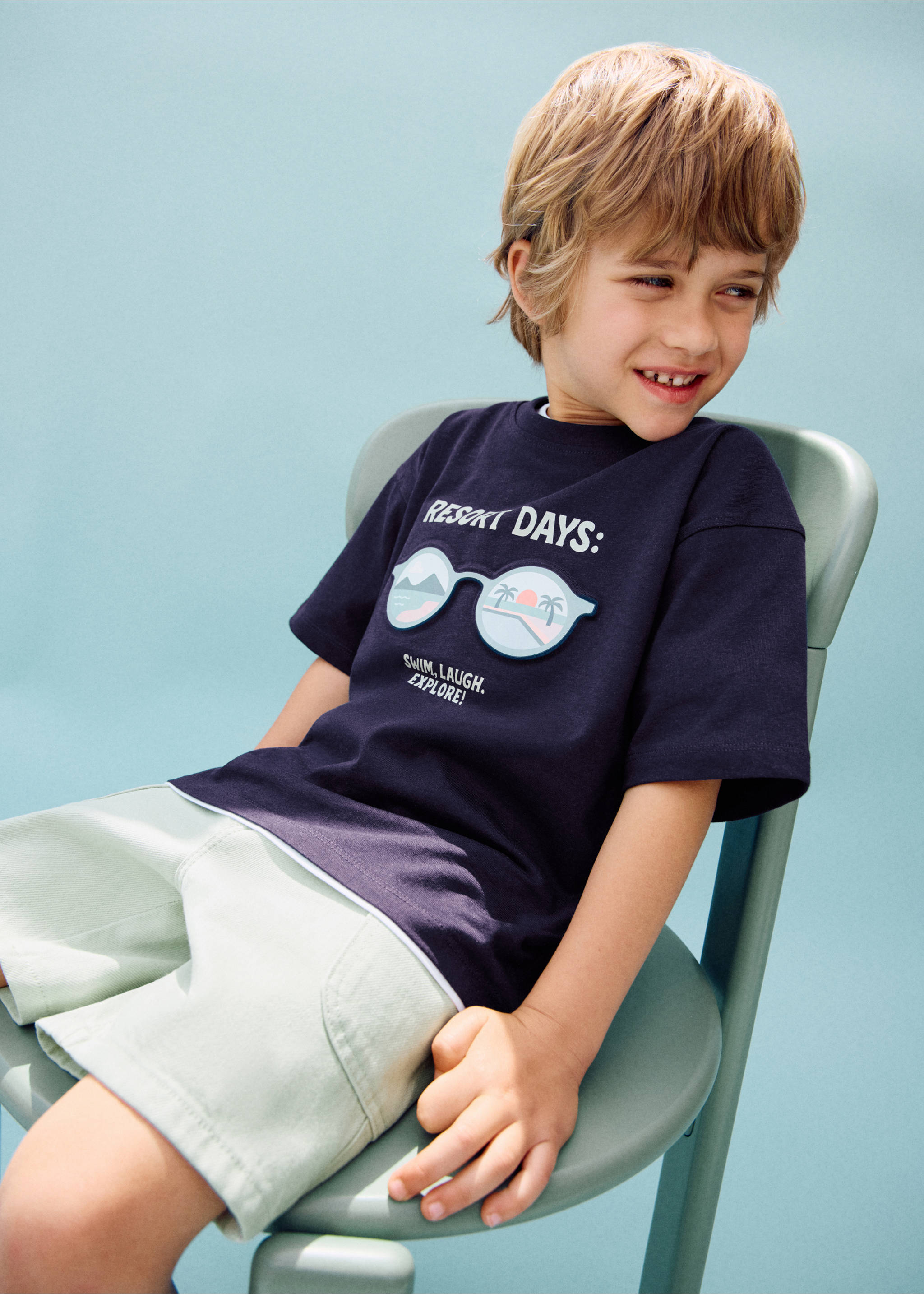 تي شيرت مطبوع من القطن - رؤية عامة, أزرق غامق. Ref: 27016346-00.