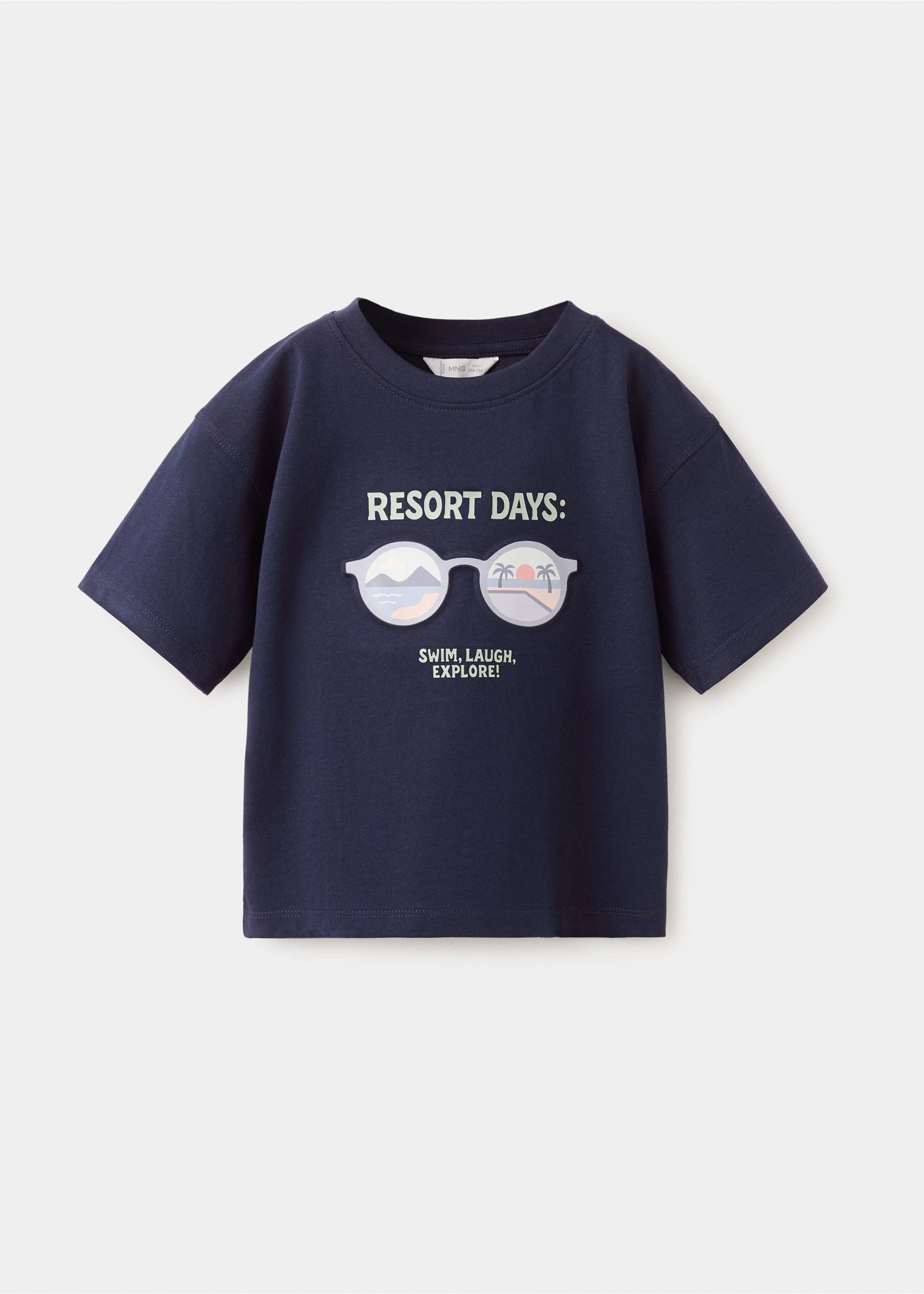 Printed cotton-blend t-shirt - Article without model, Navy. Ref: 27016346-00.