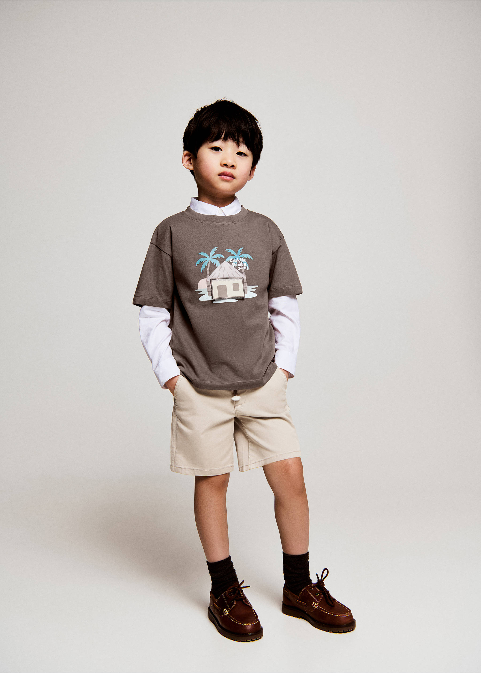 Футболка с рельефным принтом - Средний план, Шоколадный. Ref: 27016347-00.