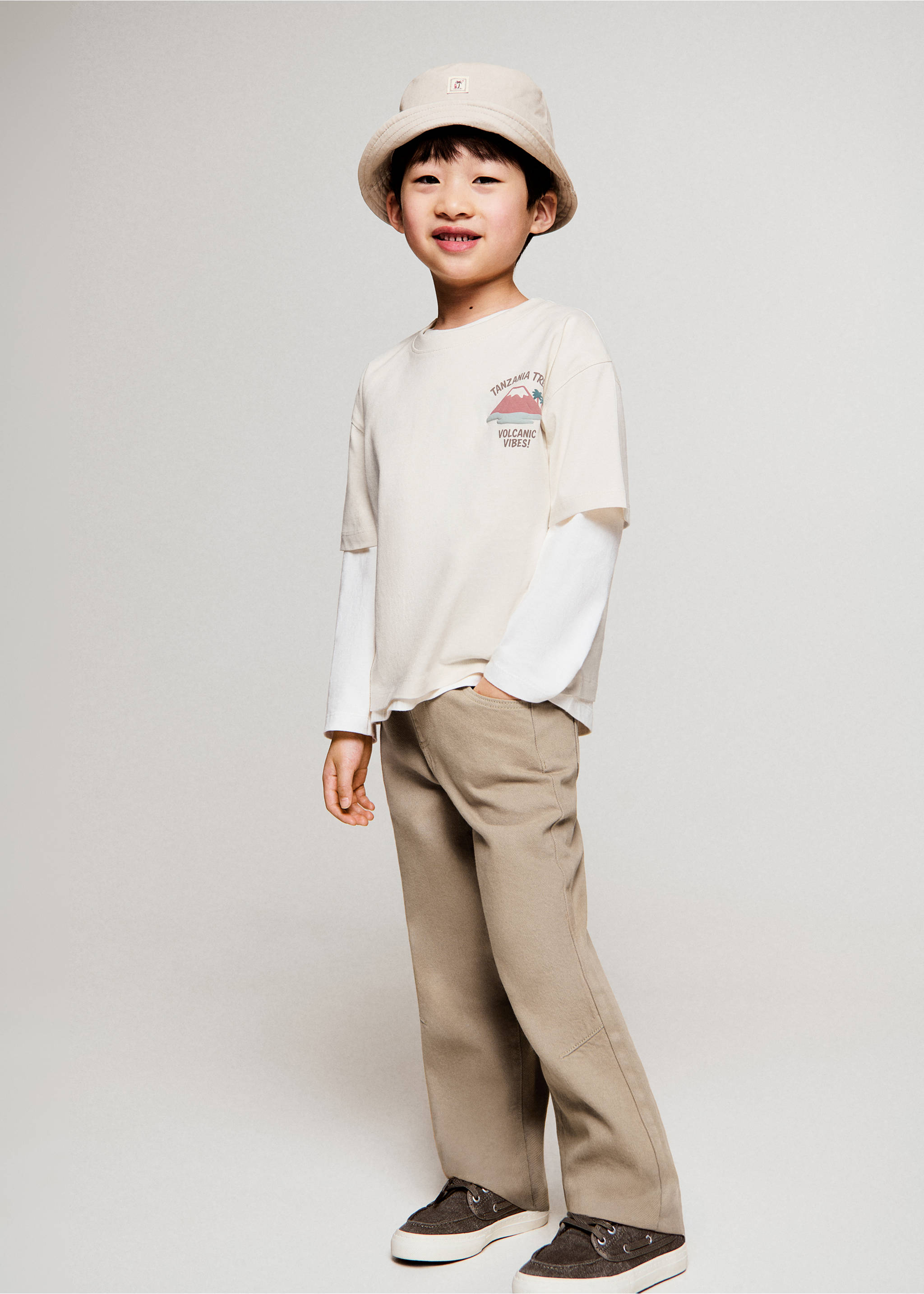 Bawełniany wzorzysty t-shirt - Plan ogólny, Kremowy / écru. Ref: 27016348-00.