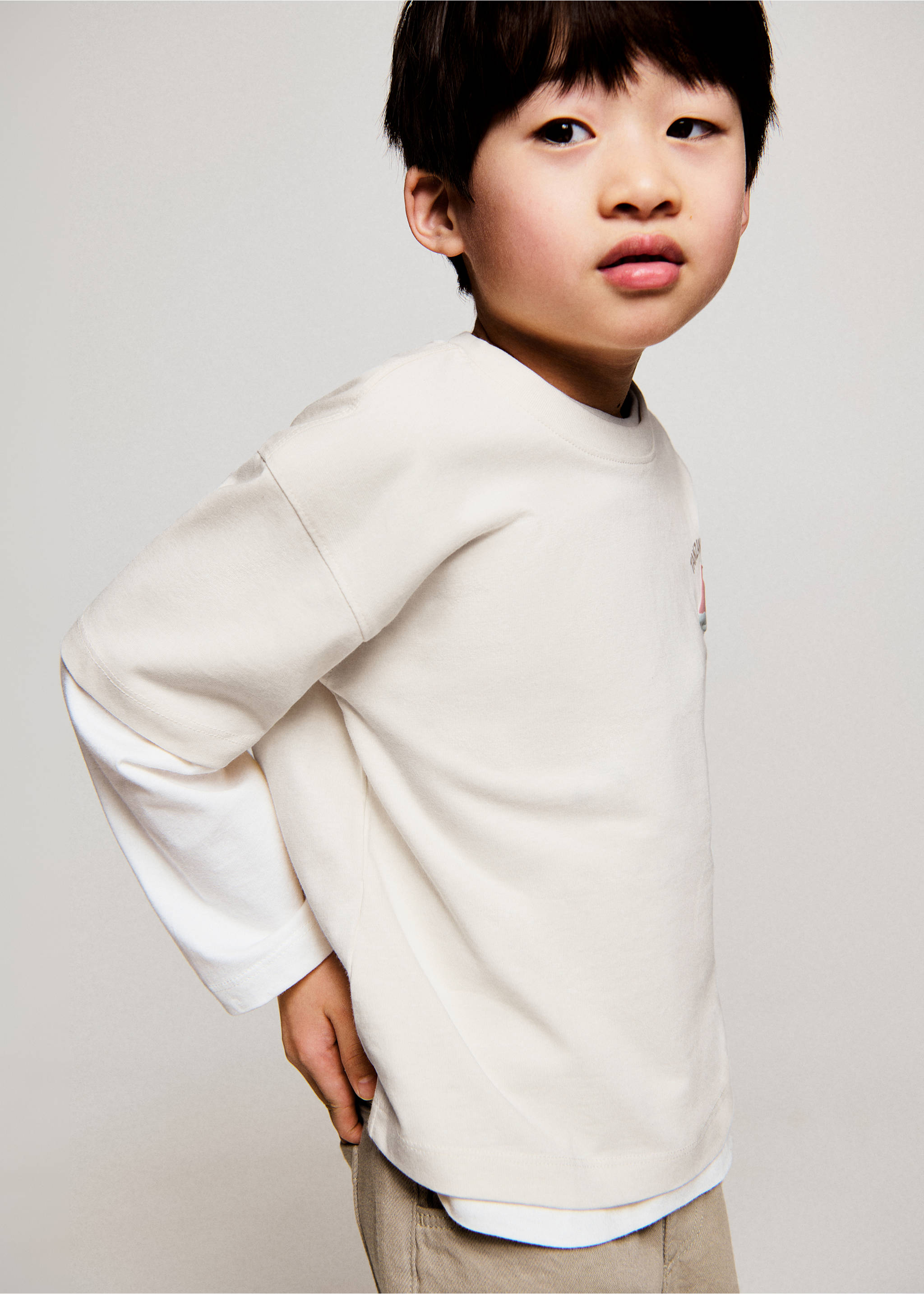 Bawełniany wzorzysty t-shirt - Szczegóły artykułu 1, Kremowy / écru. Ref: 27016348-00.