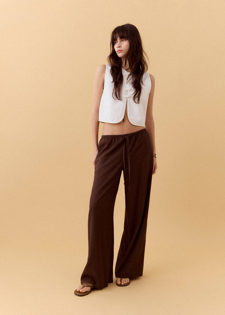 Straight linen-blend trousers — Brown
