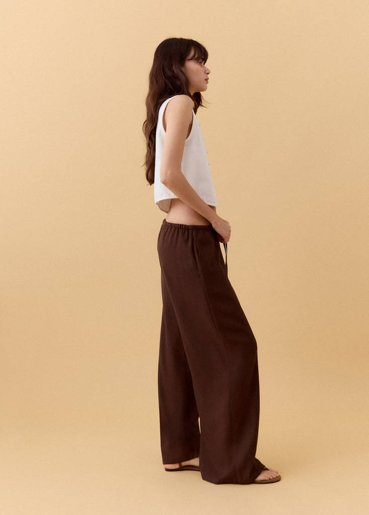 Straight linen-blend trousers — Brown