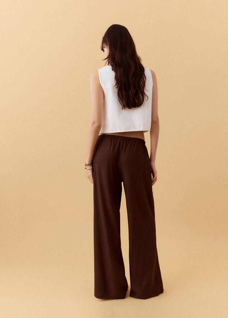 Straight linen-blend trousers — Brown