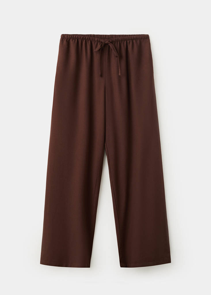 Straight linen-blend trousers — Brown