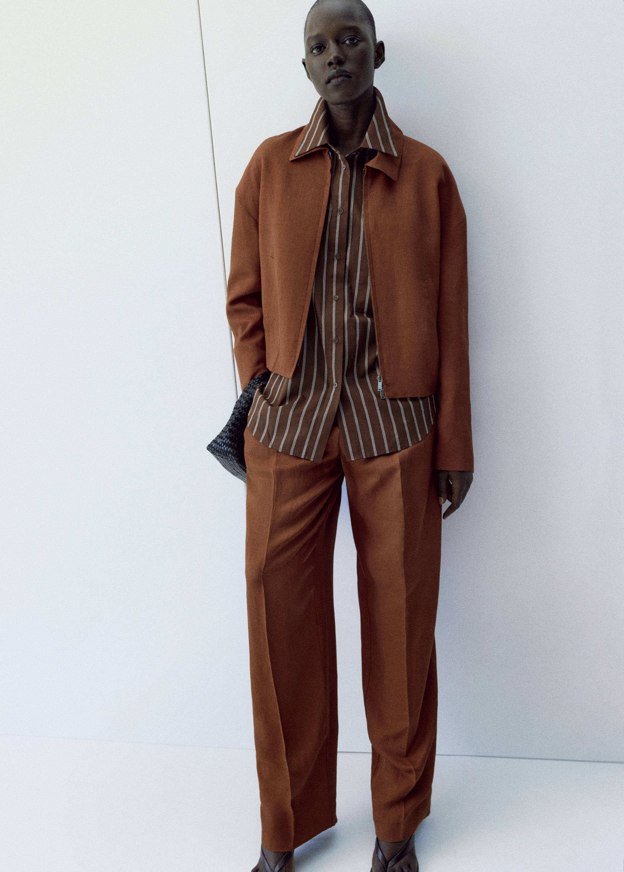 Linen-blend pleated trousers - General plane