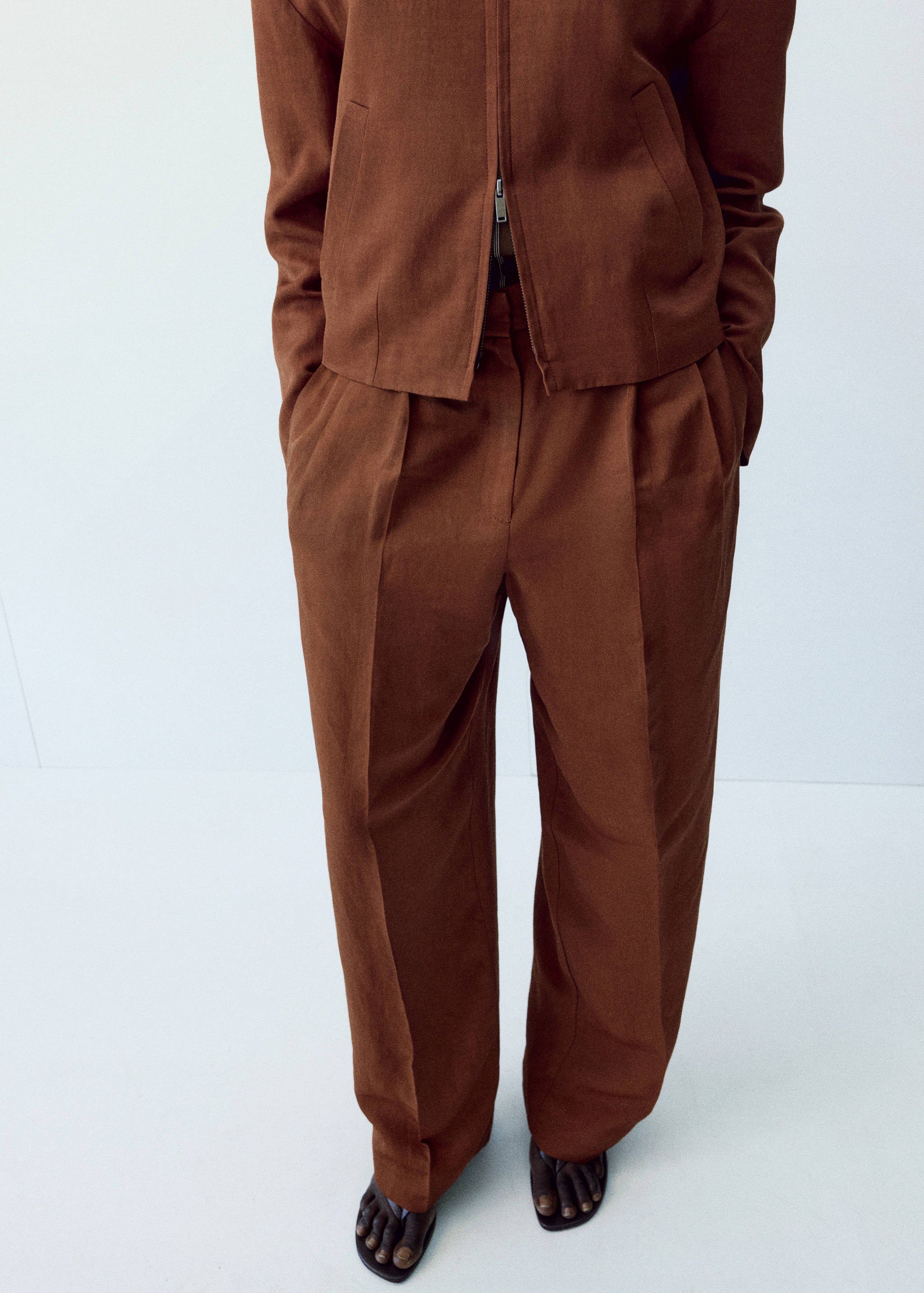 Linen-blend pleated trousers - Medium plane