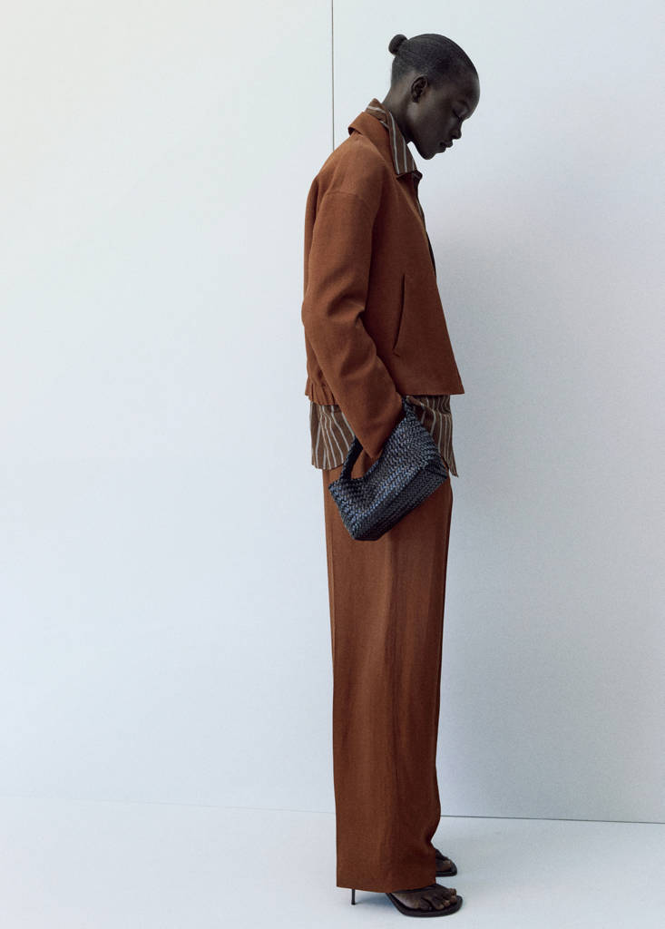 Linen-blend pleated trousers — Russet