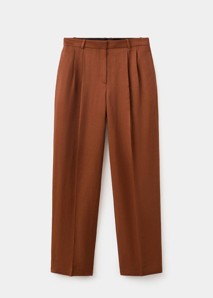 Linen-blend pleated trousers — Russet