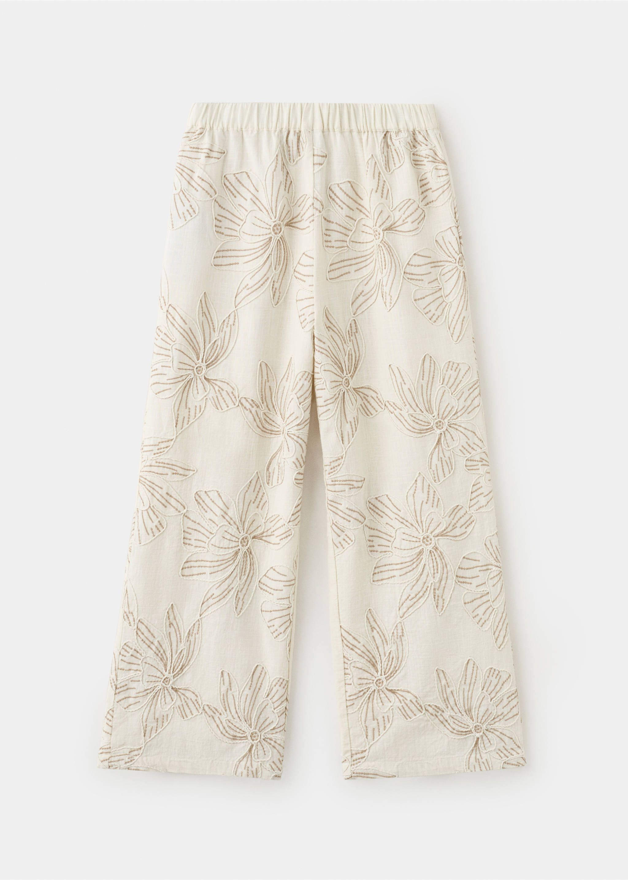 Pantalon coton brodé à fleurs - Article sans modèle, Beige. Ref: 27016353-00.