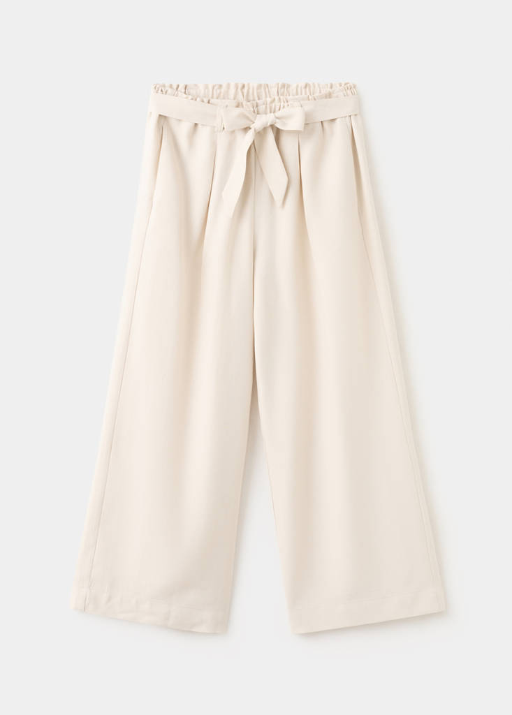 Flowy straight-fit trousers with bow — Beige