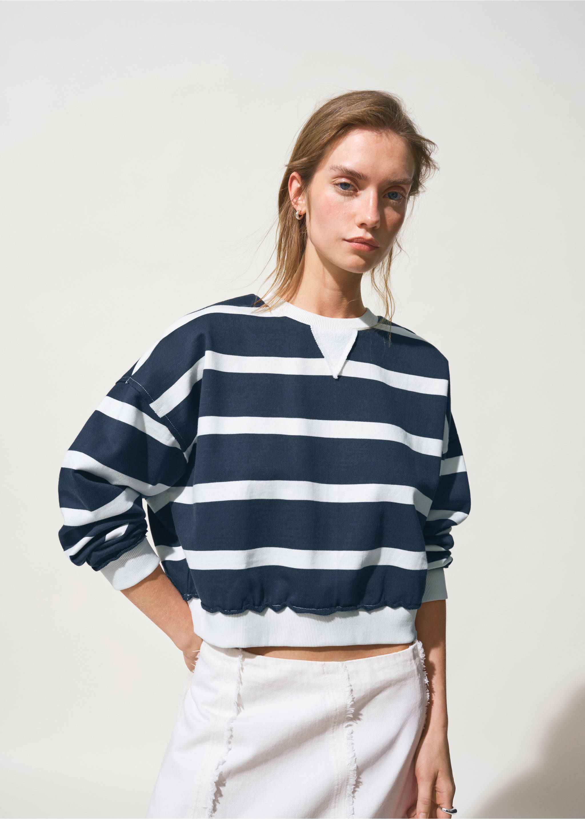 سترة من مزيج القطن مخططة - رؤية وسط, أزرق غامق. Ref: 27016357-00.