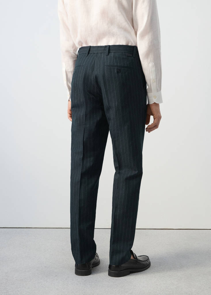 Regular fit houndstooth linen blend trousers — Navy