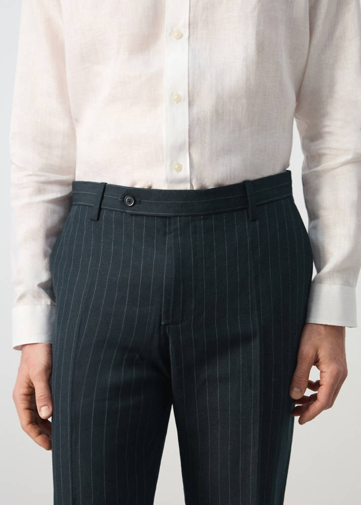 Regular fit houndstooth linen blend trousers — Navy
