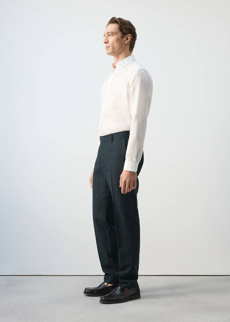 Regular fit houndstooth linen blend trousers — Navy