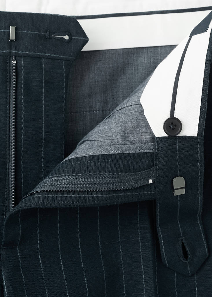 Regular fit houndstooth linen blend trousers — Navy