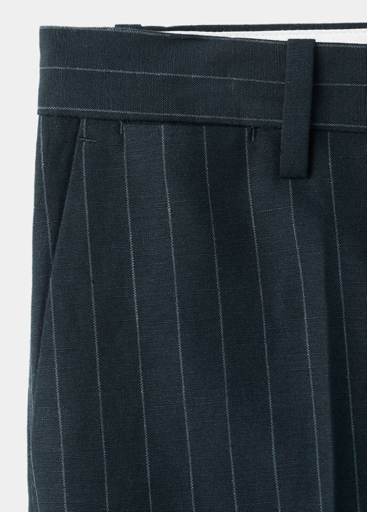 Regular fit houndstooth linen blend trousers — Navy