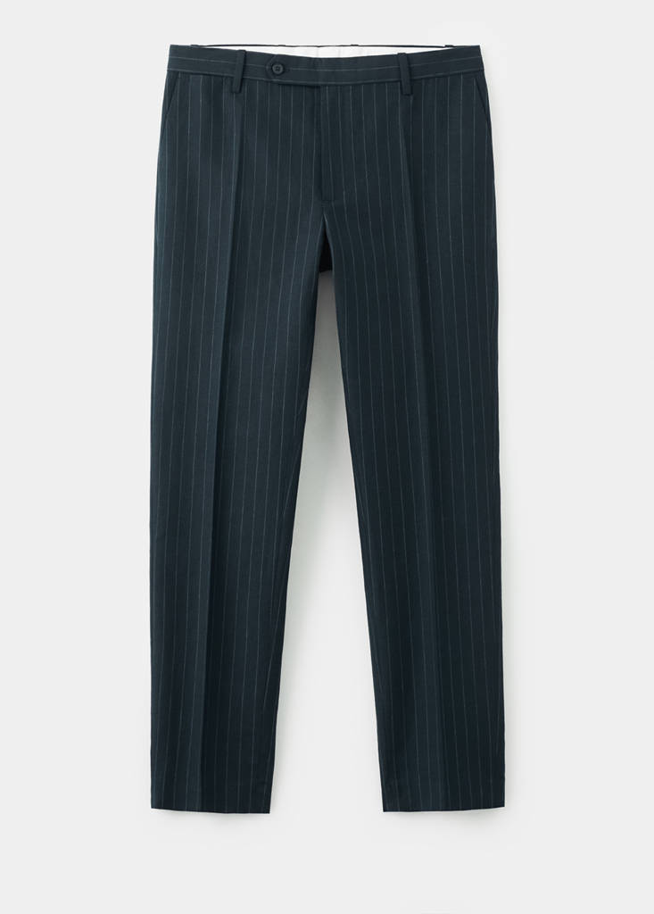 Regular fit houndstooth linen blend trousers — Navy