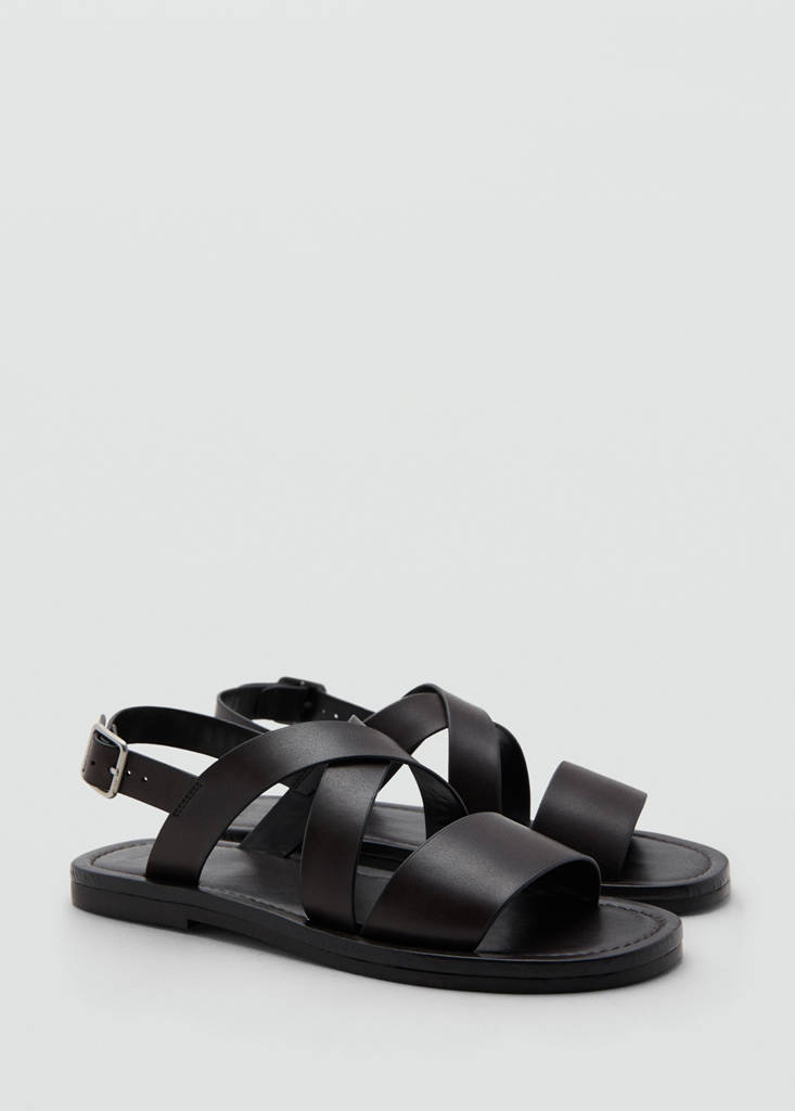 Cross-strap leather sandals