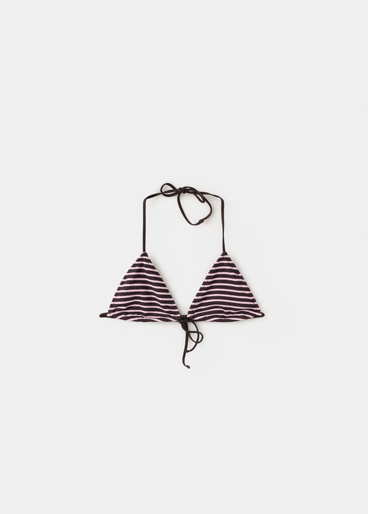 Striped triangle bikini top — Chocolate