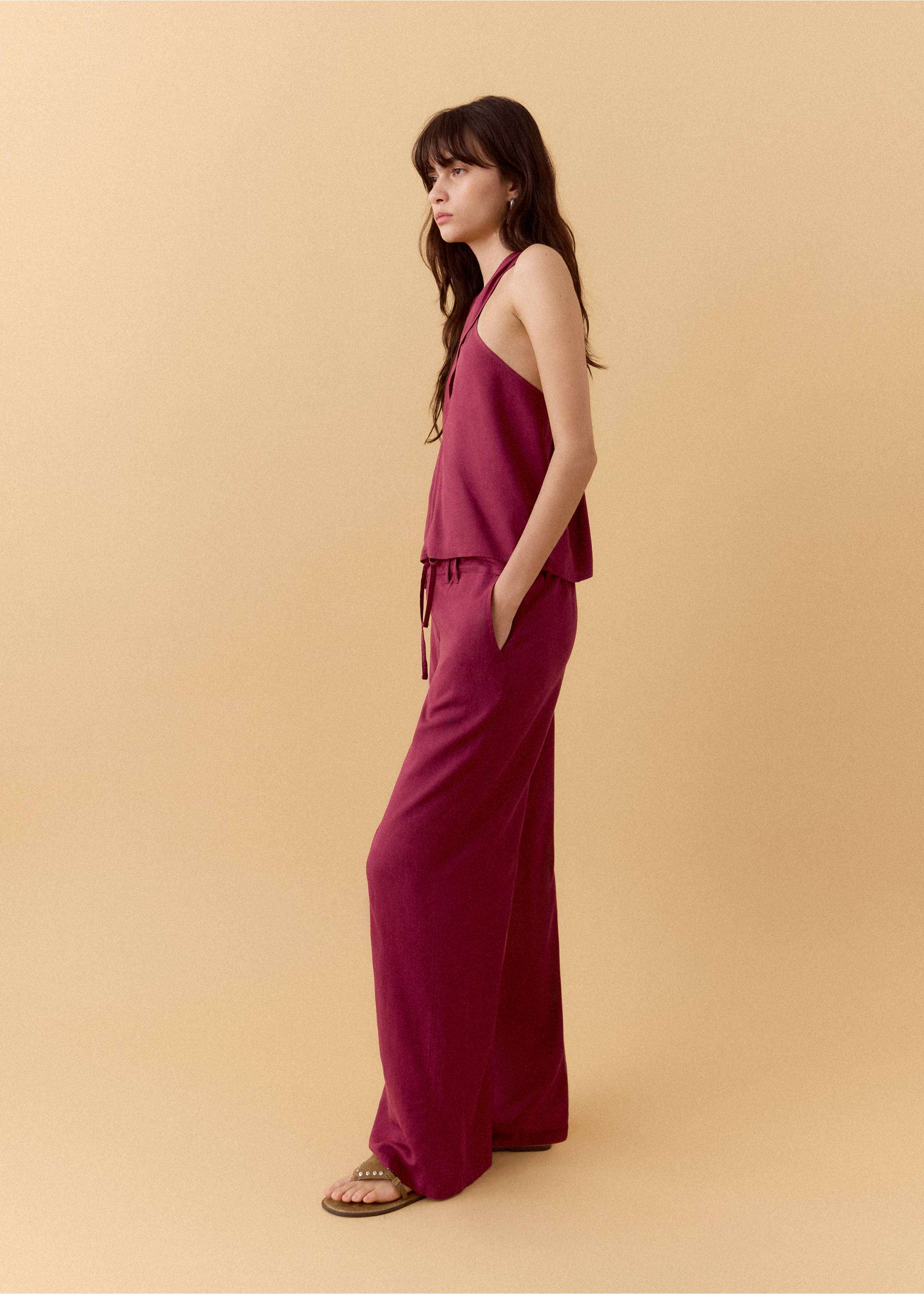 سروال مستقيم من مزيج الكتان - رؤية وسط, كستنائي. Ref: 27016731-00.