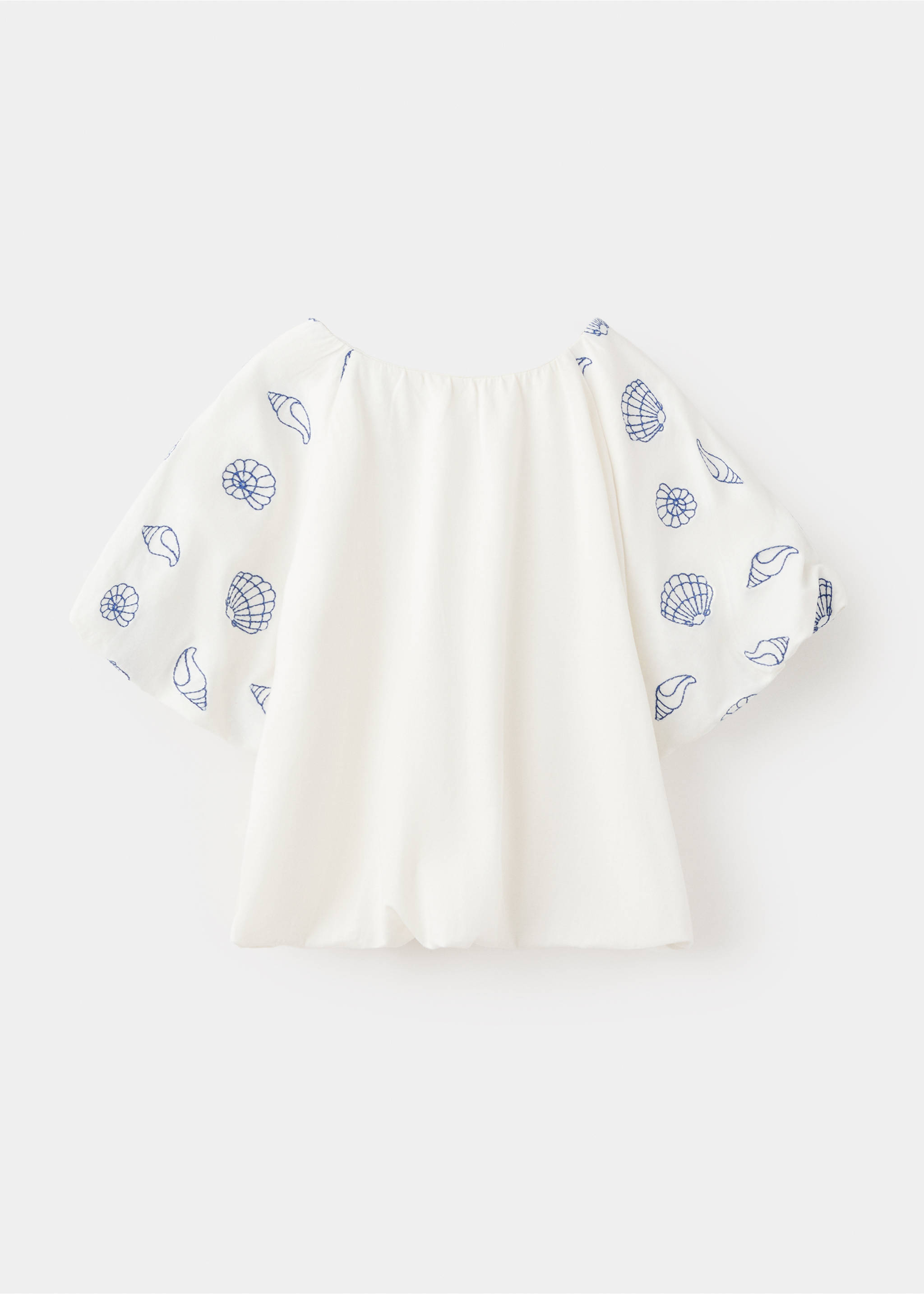 T-shirt coton manches brodées - Verso de l’article, Blanc cassé. Ref: 27016740-00.