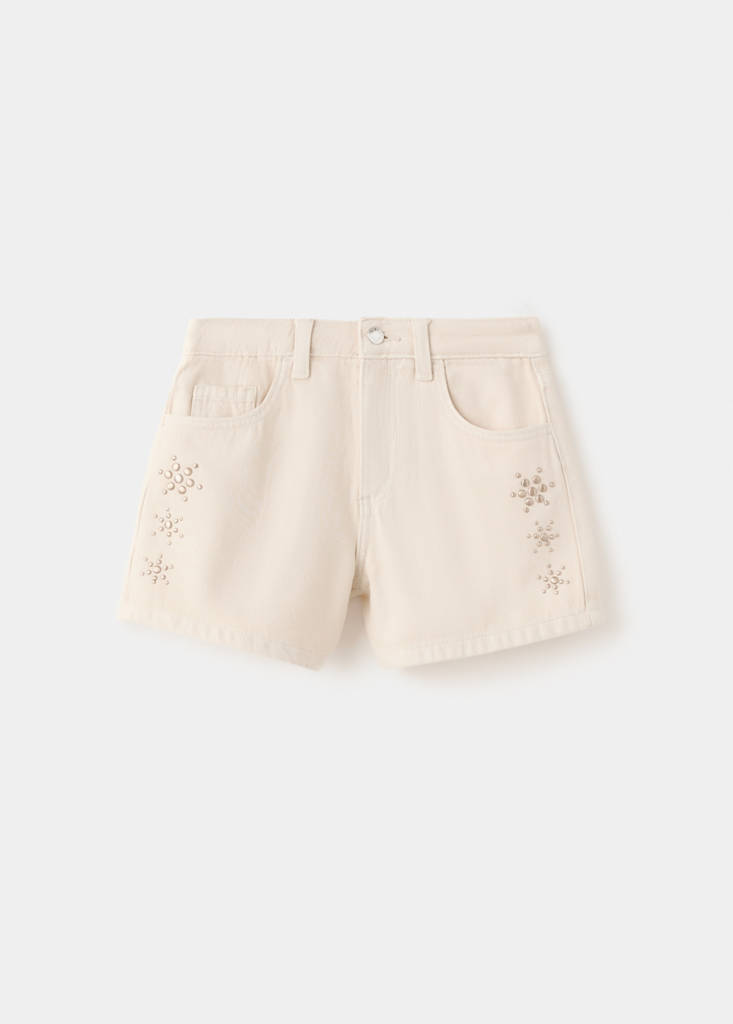 Studded denim shorts — Sand