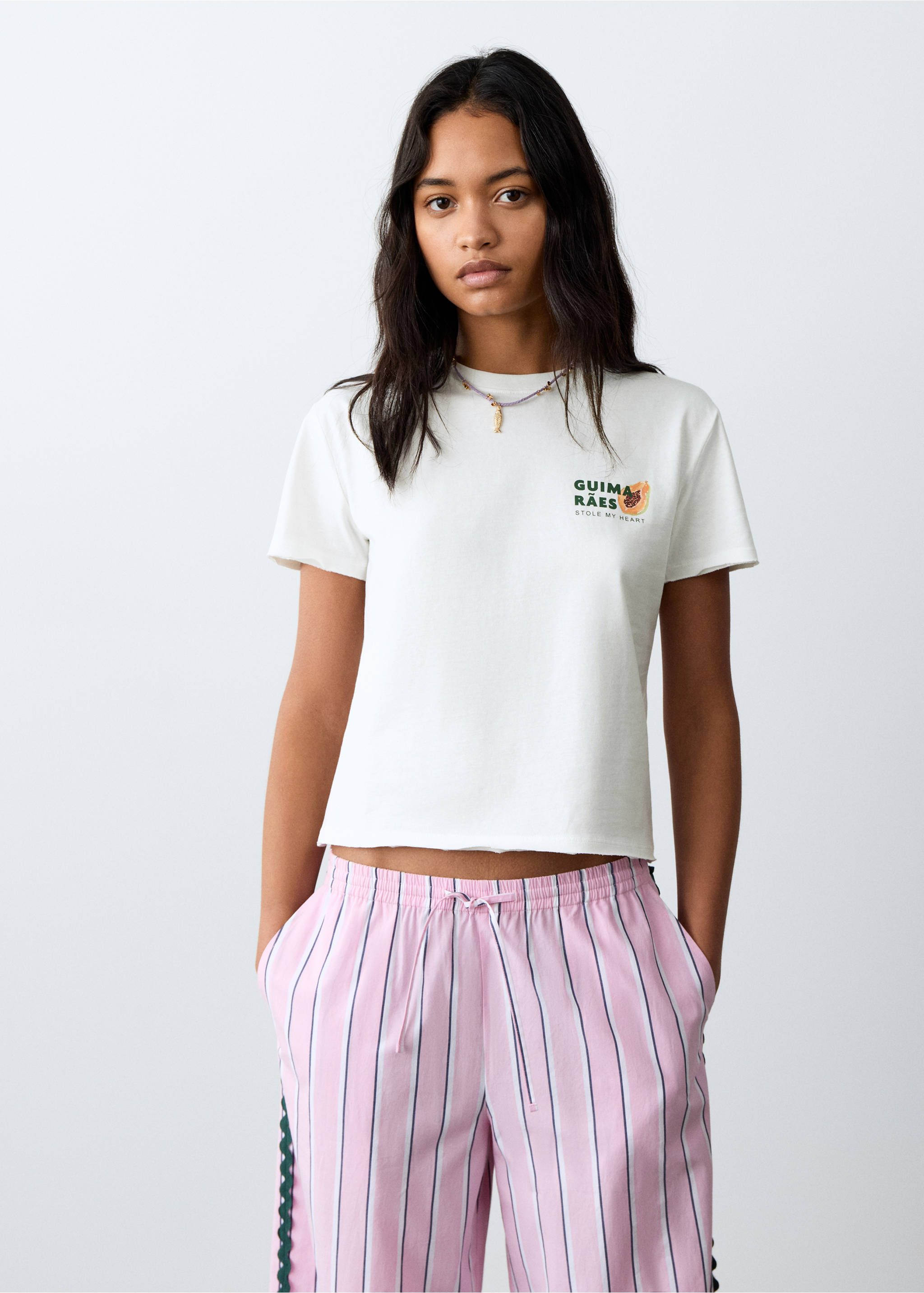 Samarreta cotó estampada - Pla mig, Blanc trencat. Ref: 27016743-00.