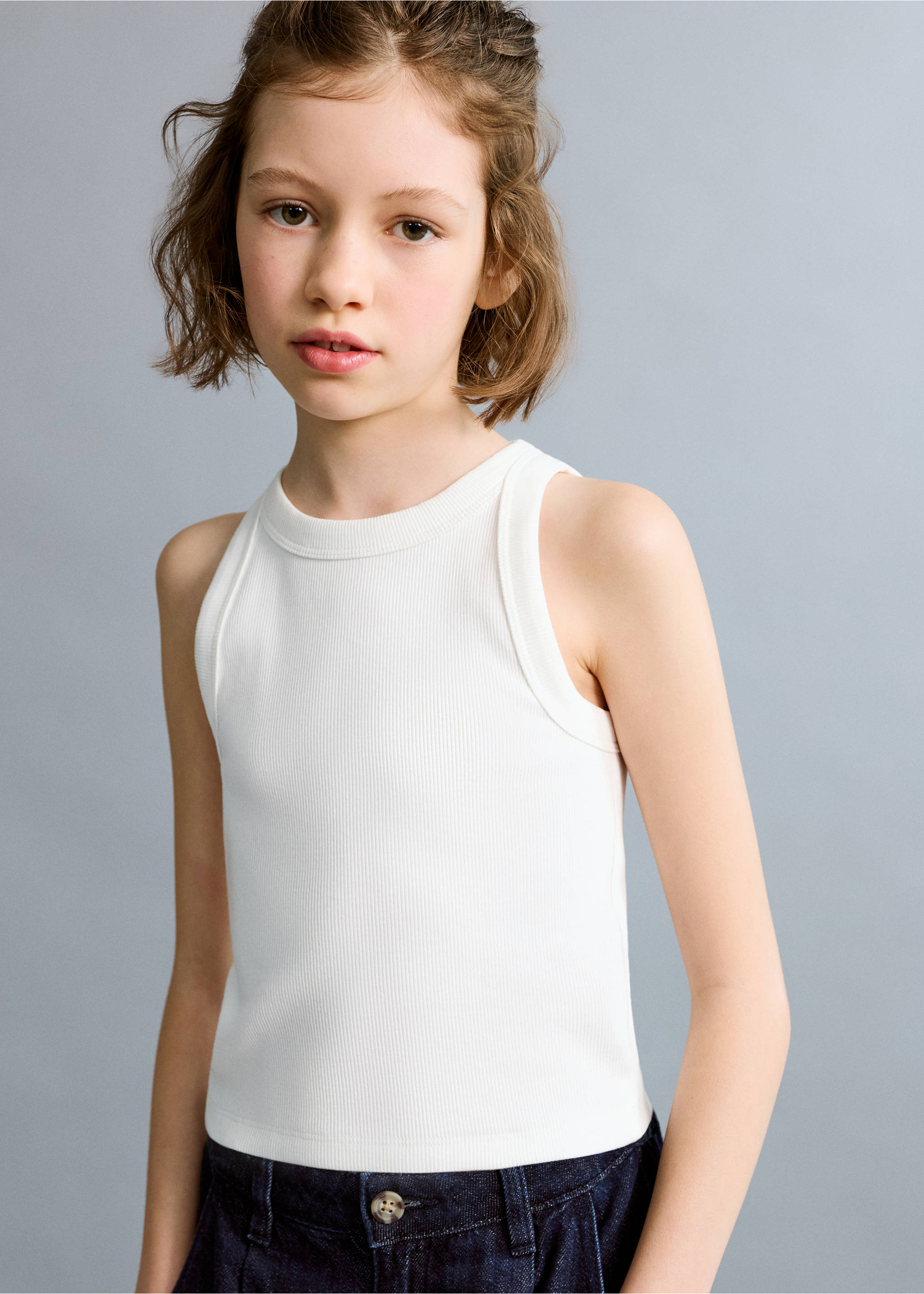 Ribbed cotton-blend top - Medium plane, Off White. Ref: 27016747-00.