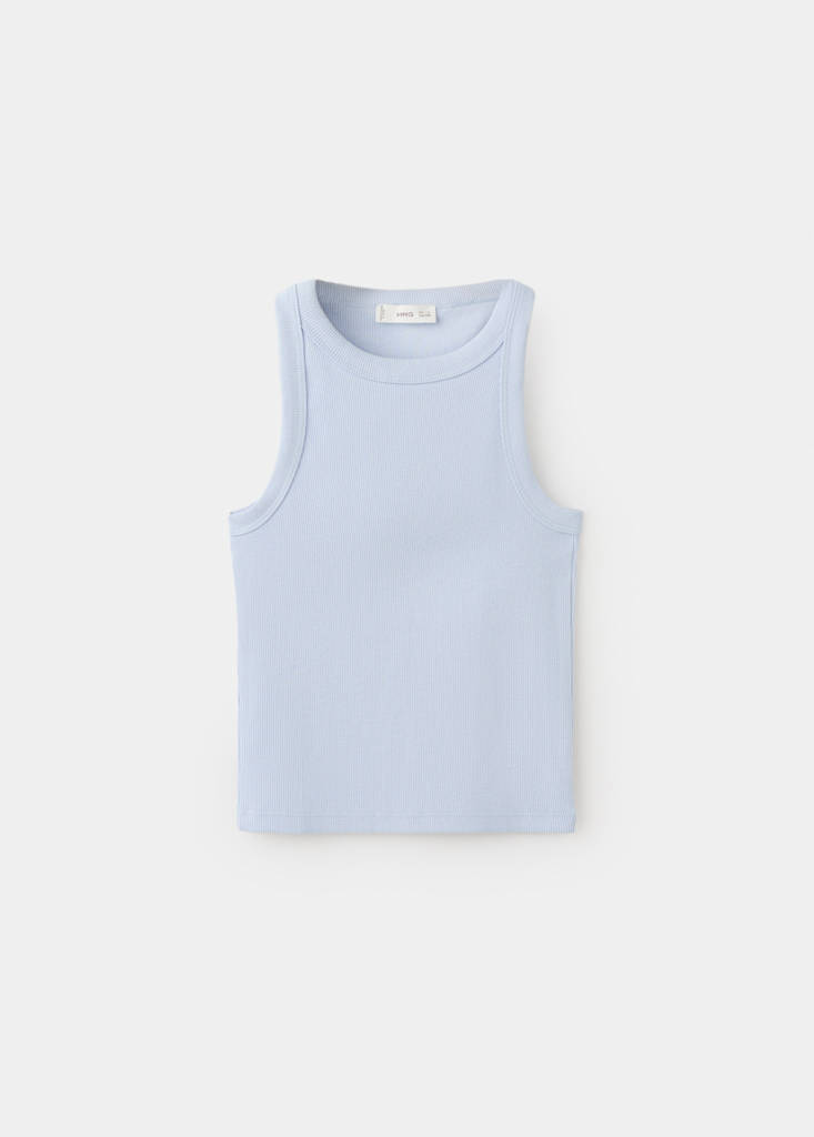 Ribbed cotton-blend top — Sky Blue