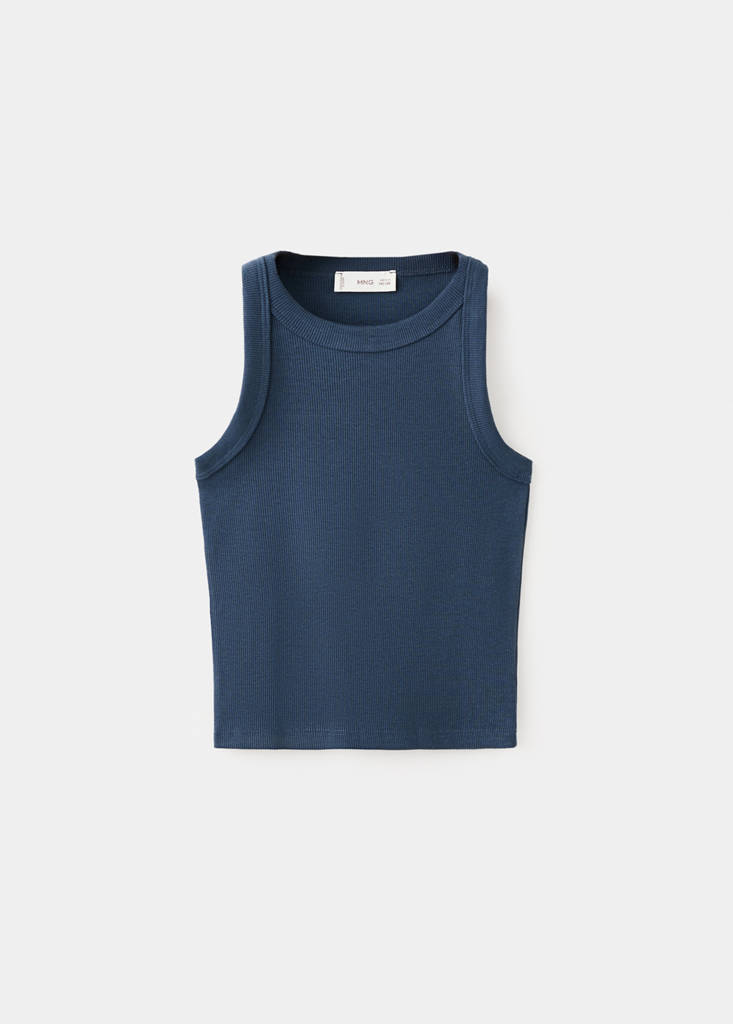 Ribbed cotton-blend top — Navy