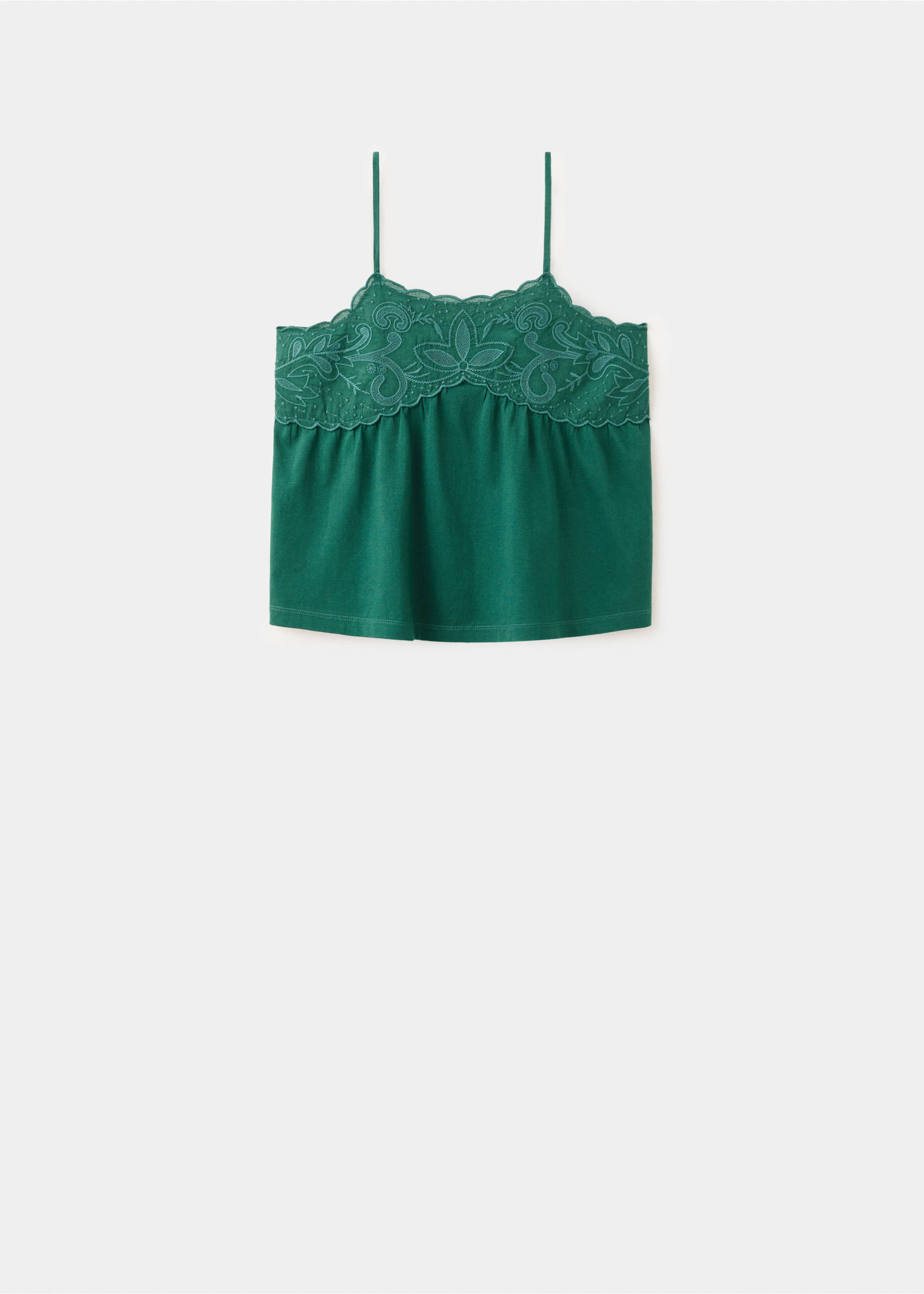 Embroidered flower top - Article without model, Green. Ref: 27016750-00.