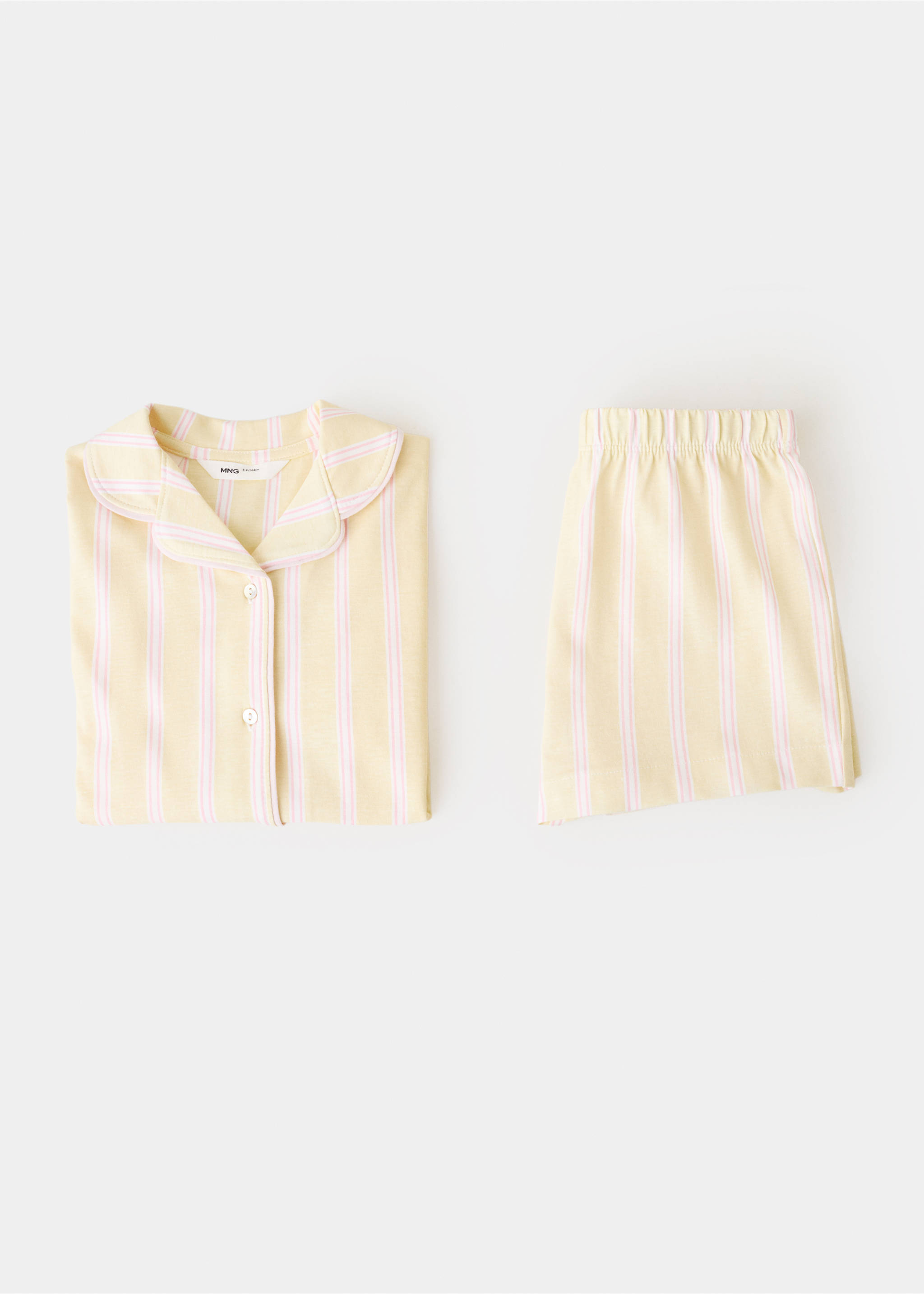 Striped short pyjamas - Details of the article 8, Pastel Yellow. Ref: 27016752-00.