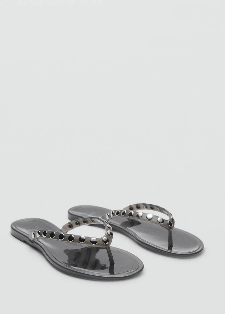 Vinyl strap studded sandals — Grey