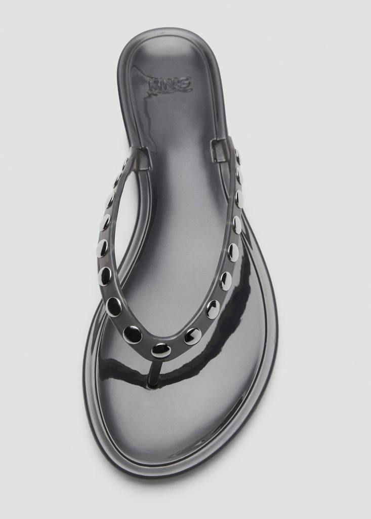 Vinyl strap studded sandals — Grey