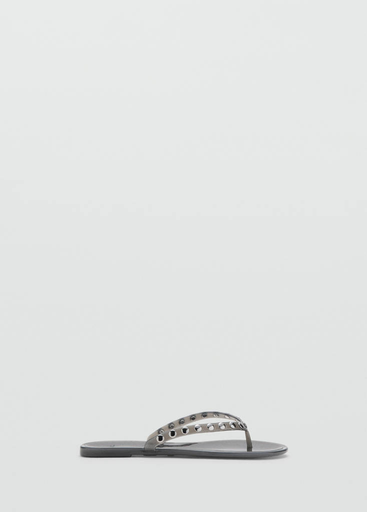 Vinyl strap studded sandals — Grey