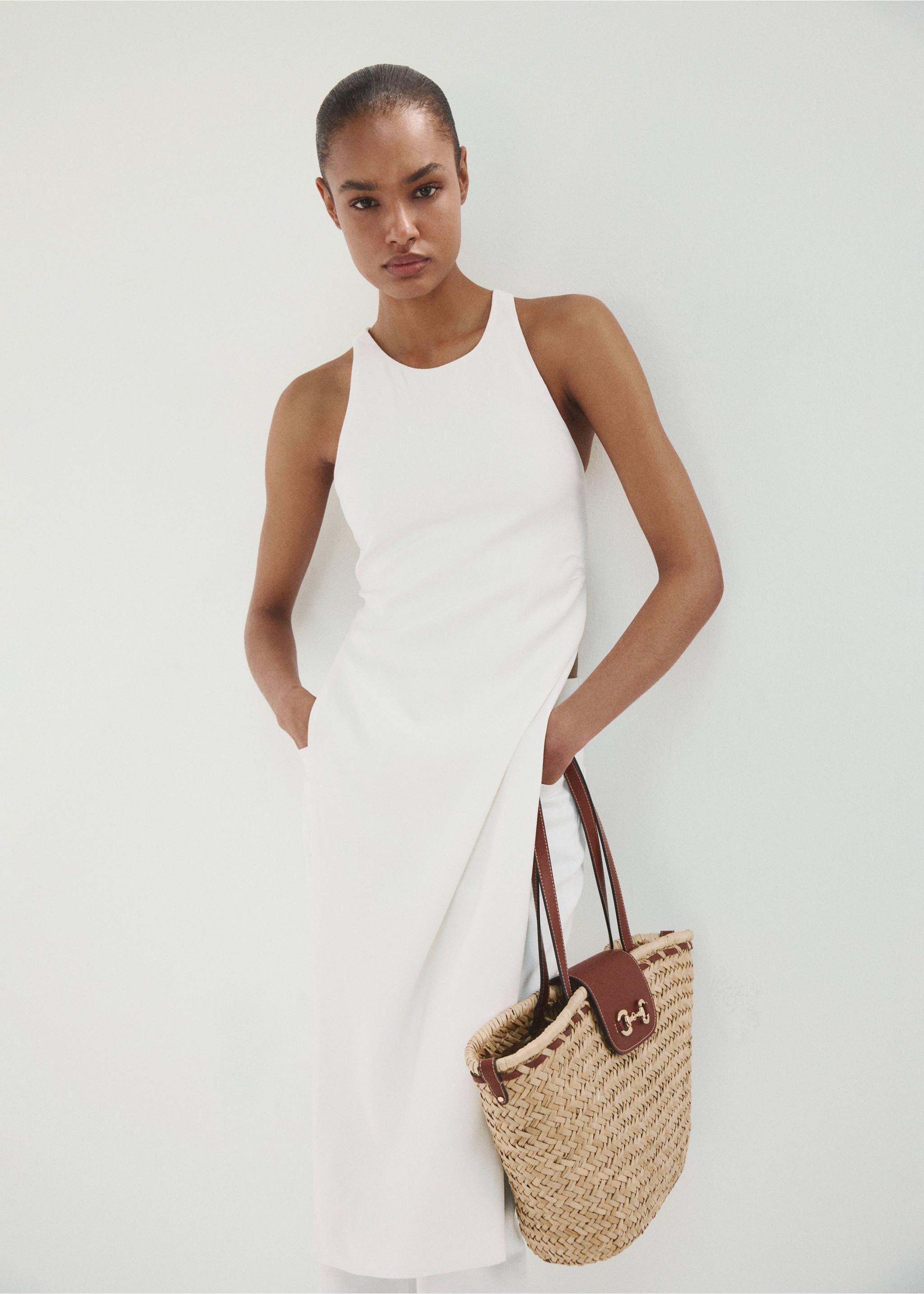 Medium natural fibre basket - General plane, Leather. Ref: 27017139-00.