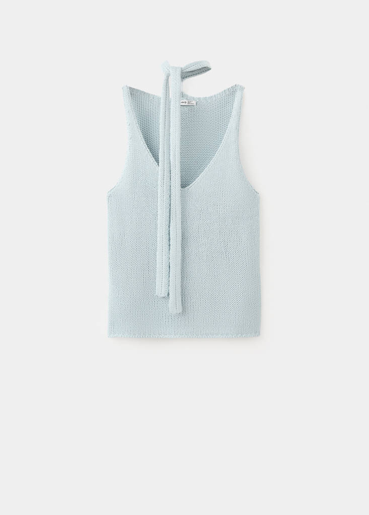 Knitted top with shawl detail — Blue