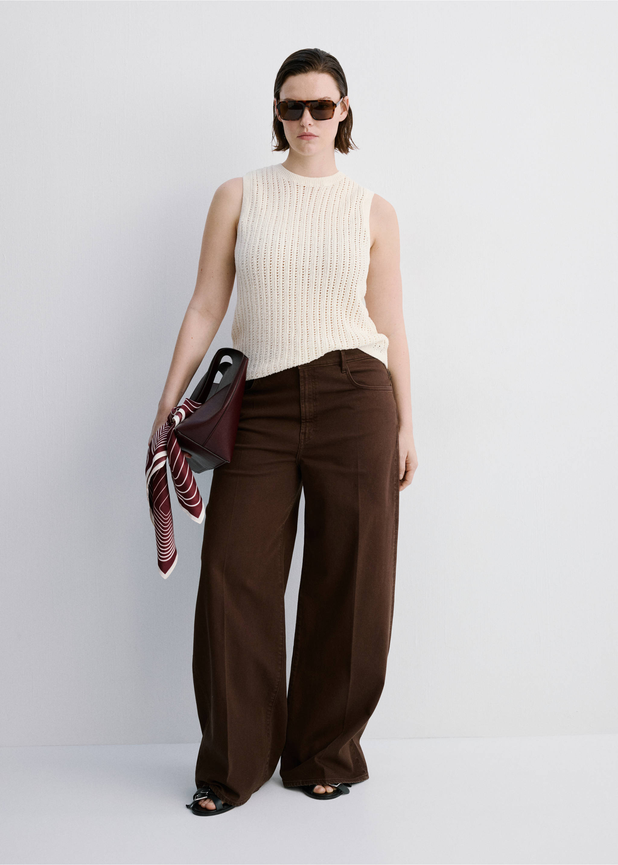 Openwork knit top - Details of the article 3, Ecru. Ref: 27017141-00.