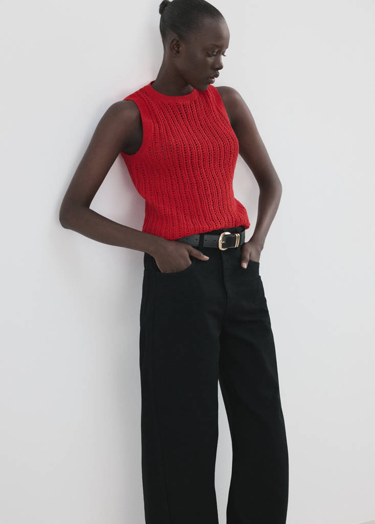 Openwork knit top — Red