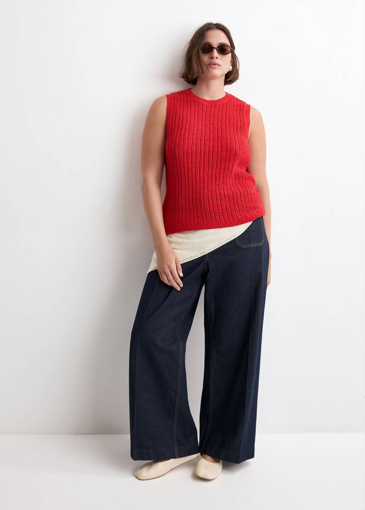 Openwork knit top — Red