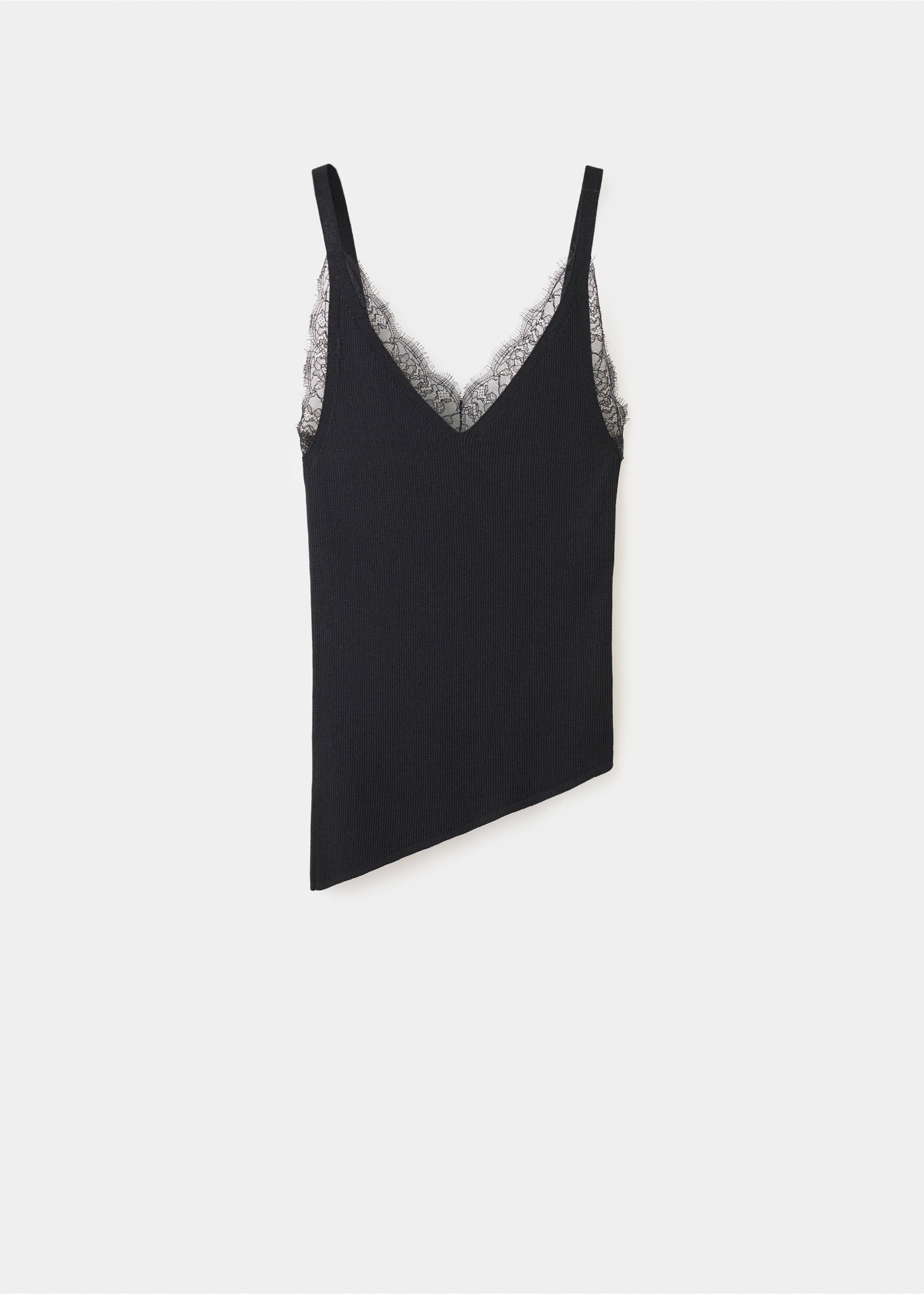 Asymmetric lace knit top - Article without model, Black. Ref: 27017142-00.
