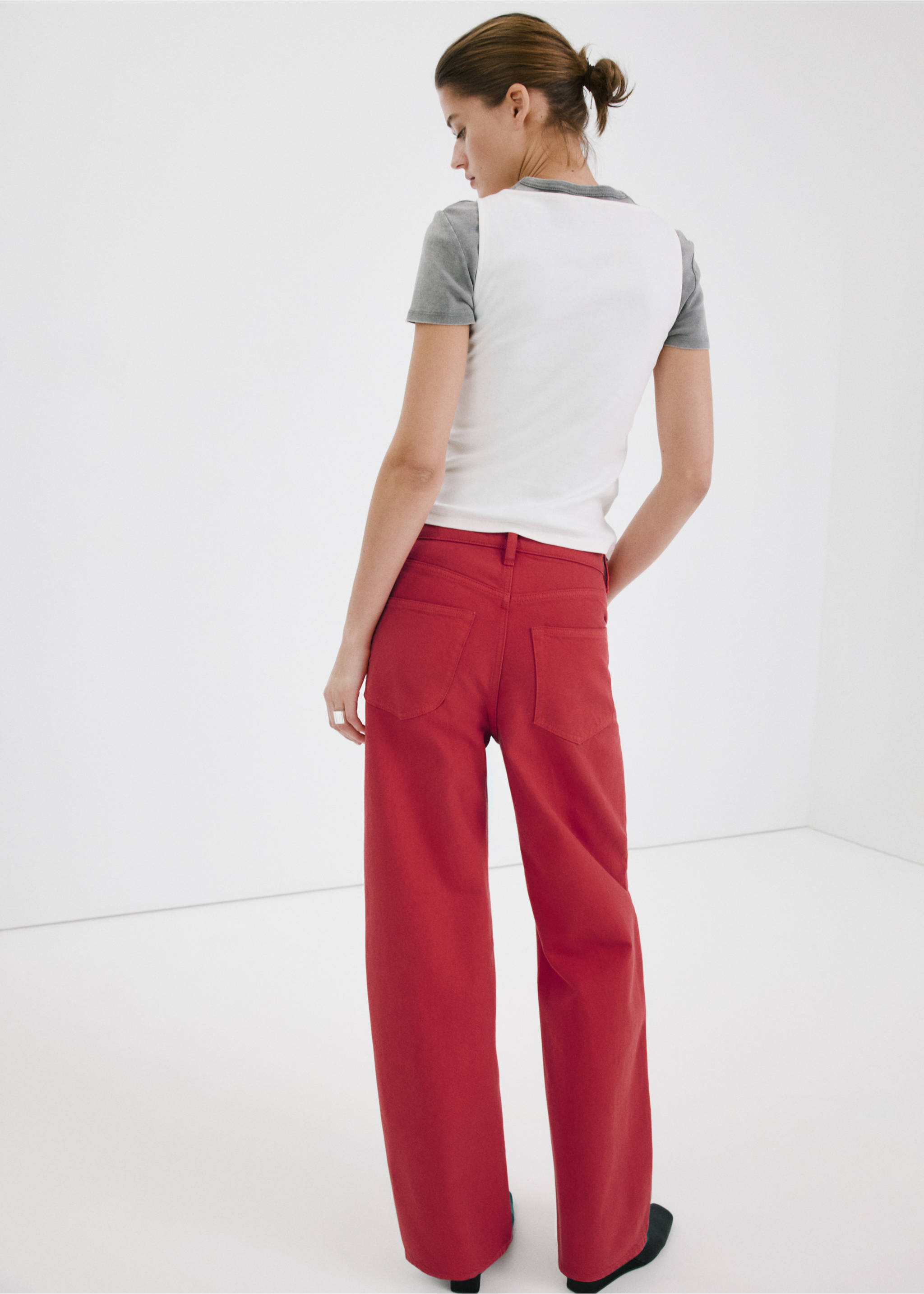 Balloon crop jeans - Reverse of the article, Red. Ref: 27017143-00.