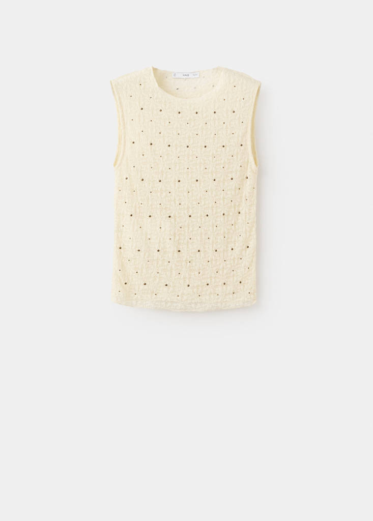 Fitted studded top — Ecru
