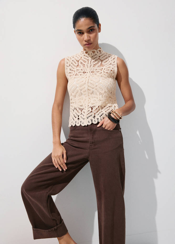Openwork knit top — Sand