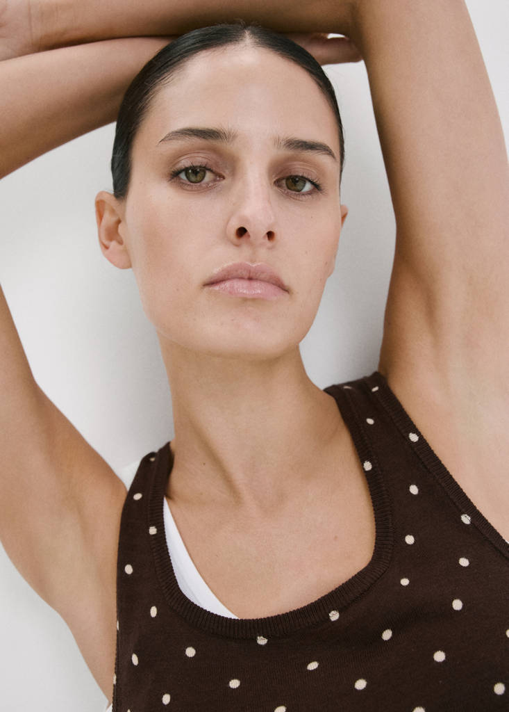 Polka-dot knitted top — Chocolate