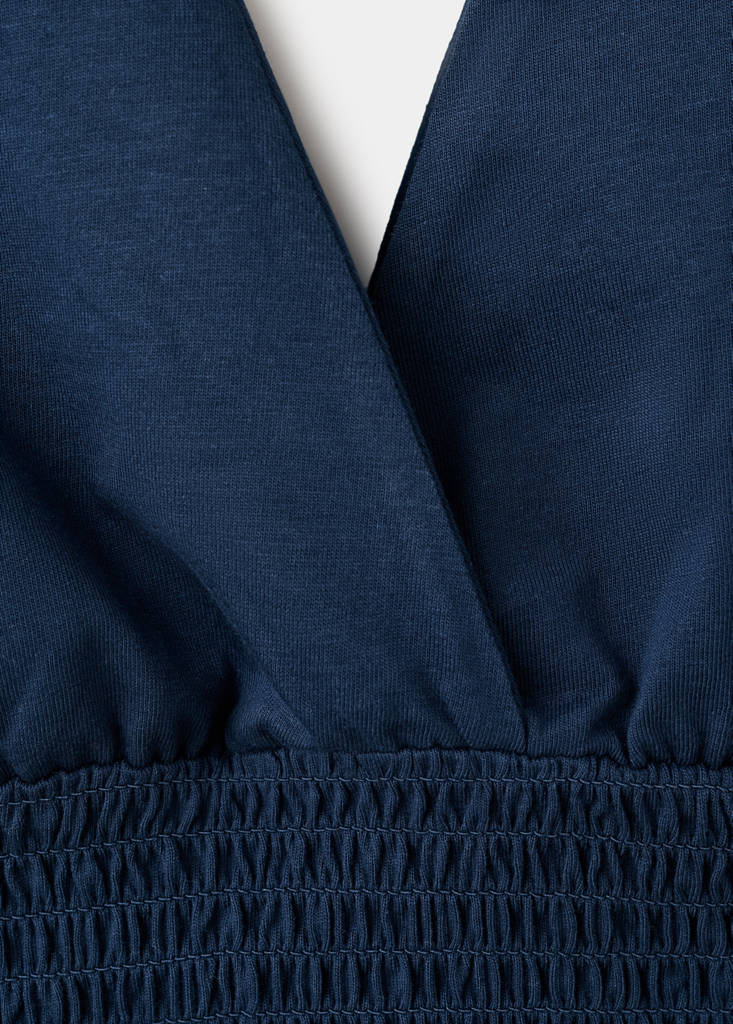 Ruched V-neck top — Navy