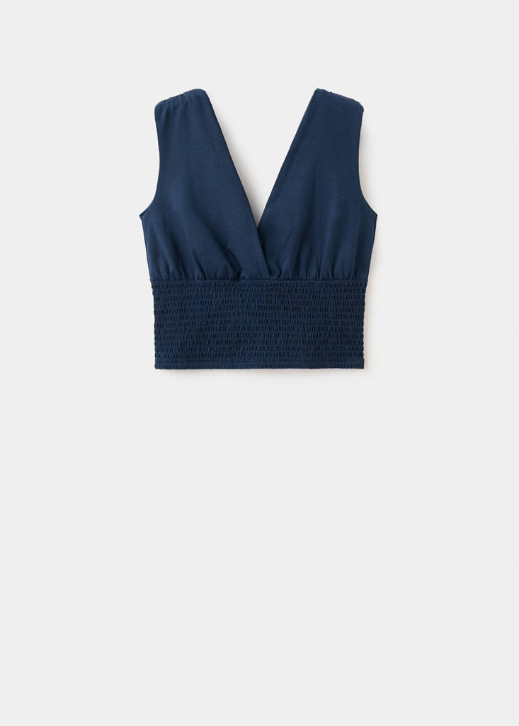 Ruched V-neck top — Navy