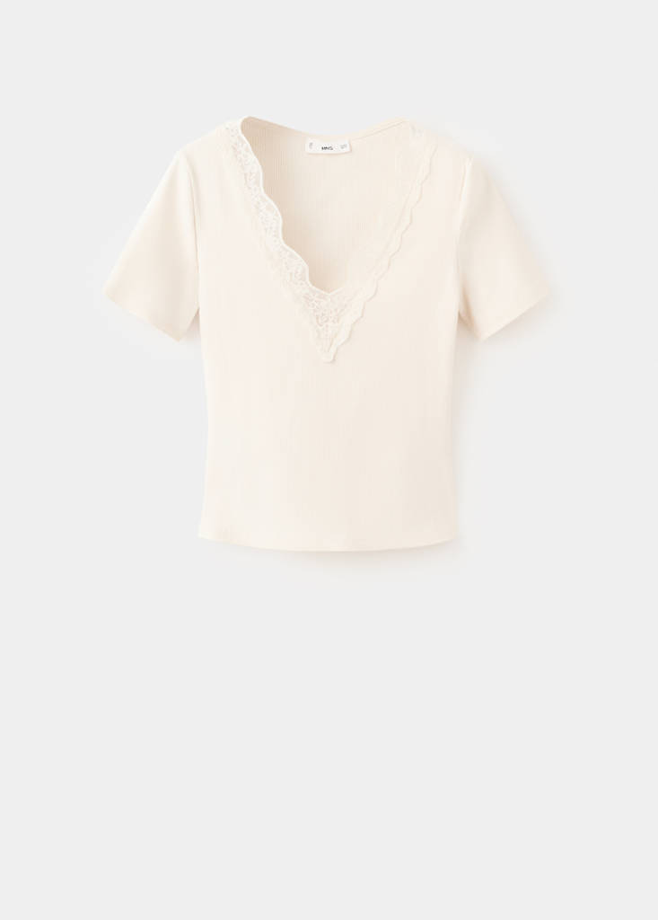 Lace trim top — Ecru